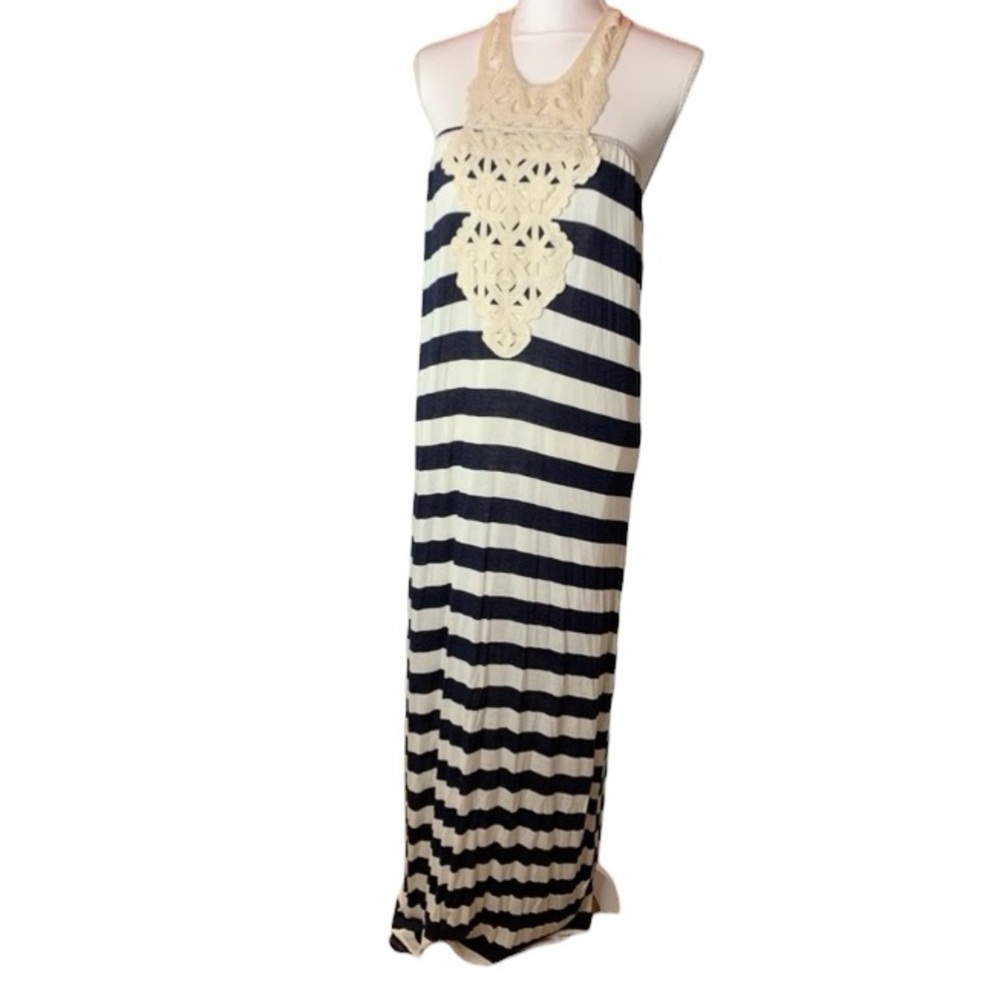 Sage Size S Blue White Striped Floor Length Backless Maxi Dress